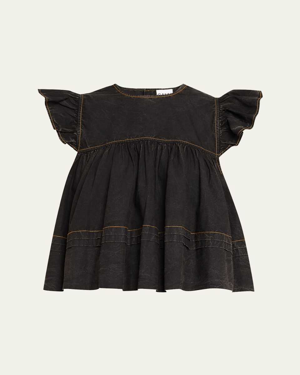 Garment-Dyed Flutter-Sleeve Babydoll Top